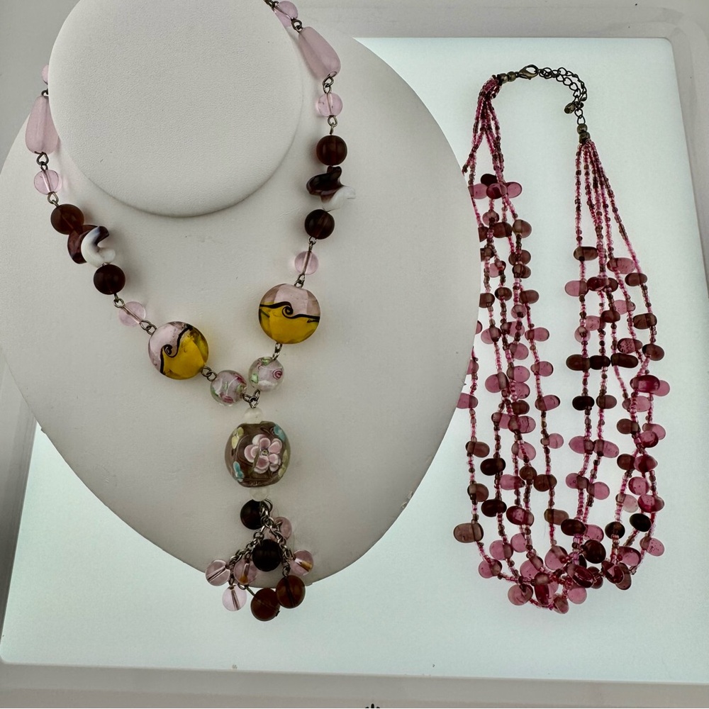 Bundle Fabulous Glass Beaded Necklace with Pink Seed Bead and Glass